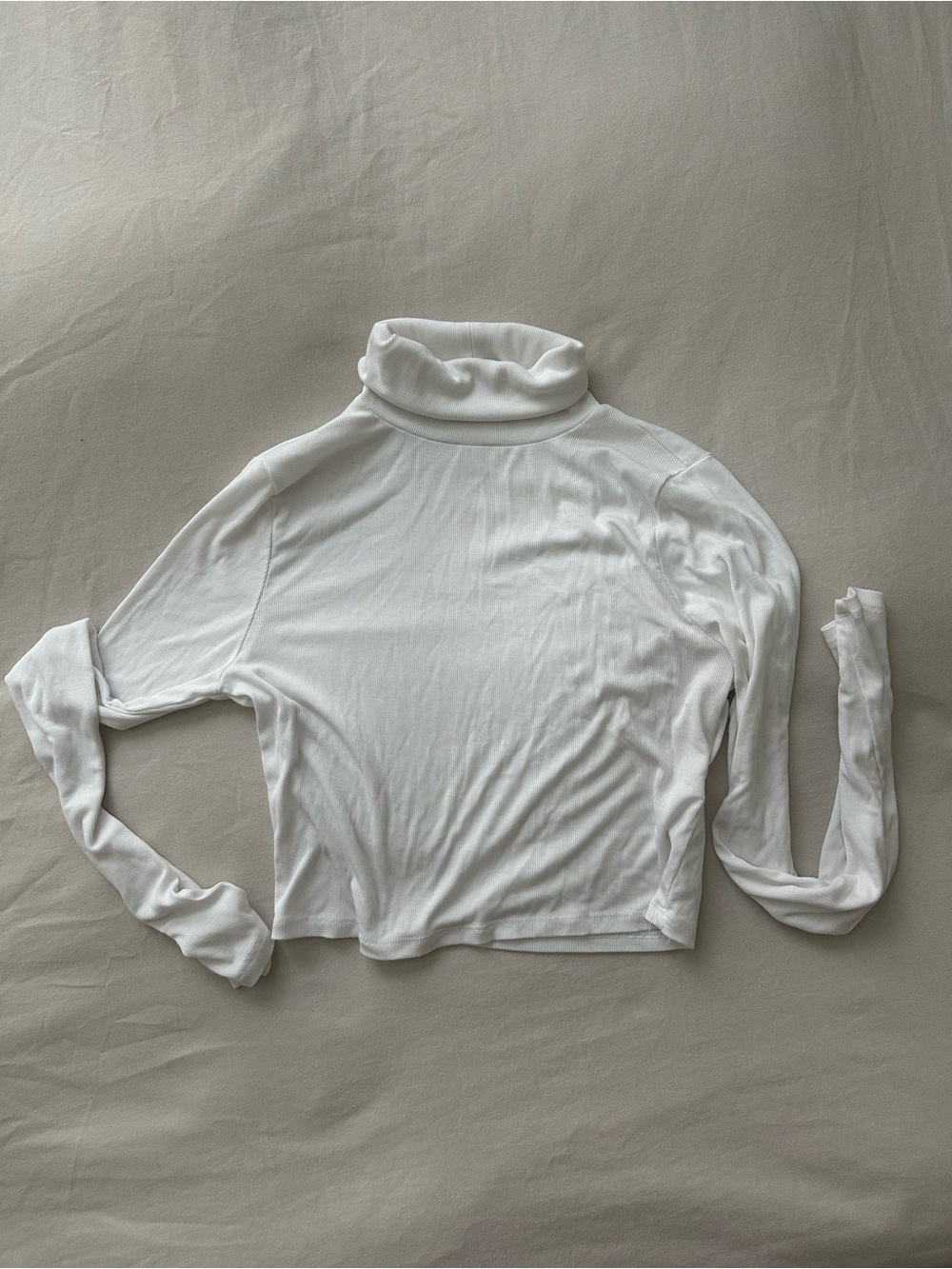 Aritzia White Cropped Turtleneck Long Sleeve Top